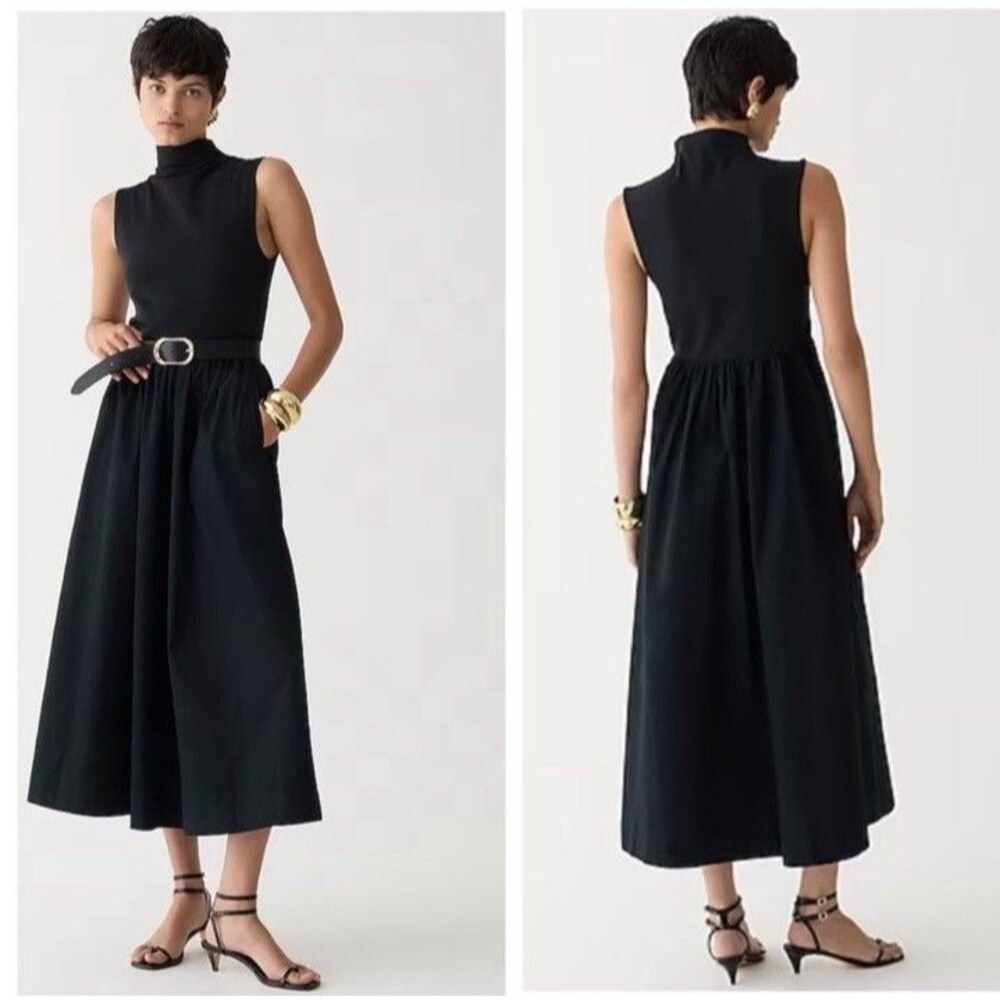 J.Crew Fitted Knit Mockneck Dress with Poplin Skirt - Black NWT Size S Small